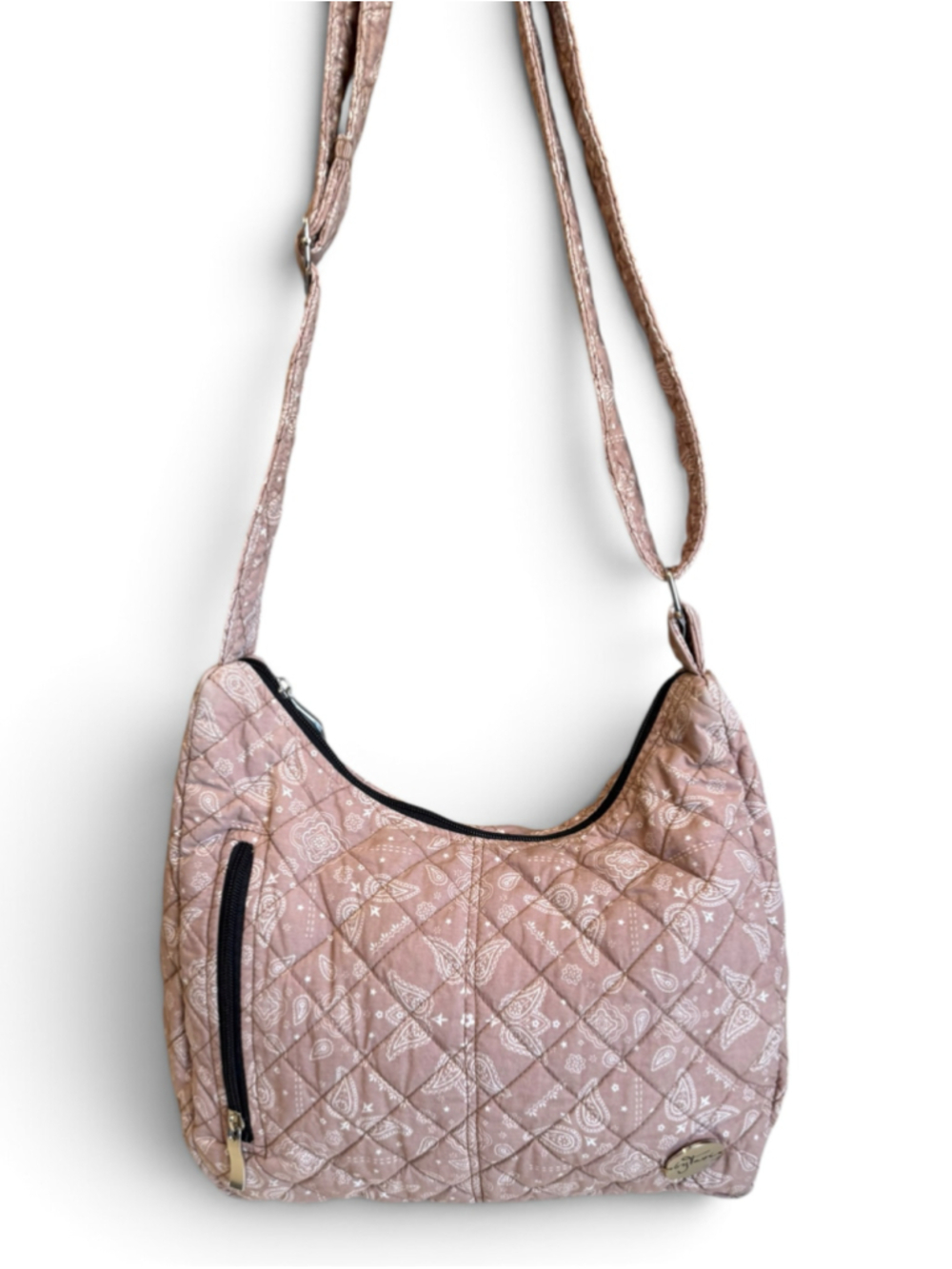 by tavi Quilted Paisley Hobo Bag Brown Mauve Bandana Crossbody Shoulder Purse - Picture 4 of 8